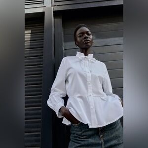 Elegant White Blouse with Ruffle Collar